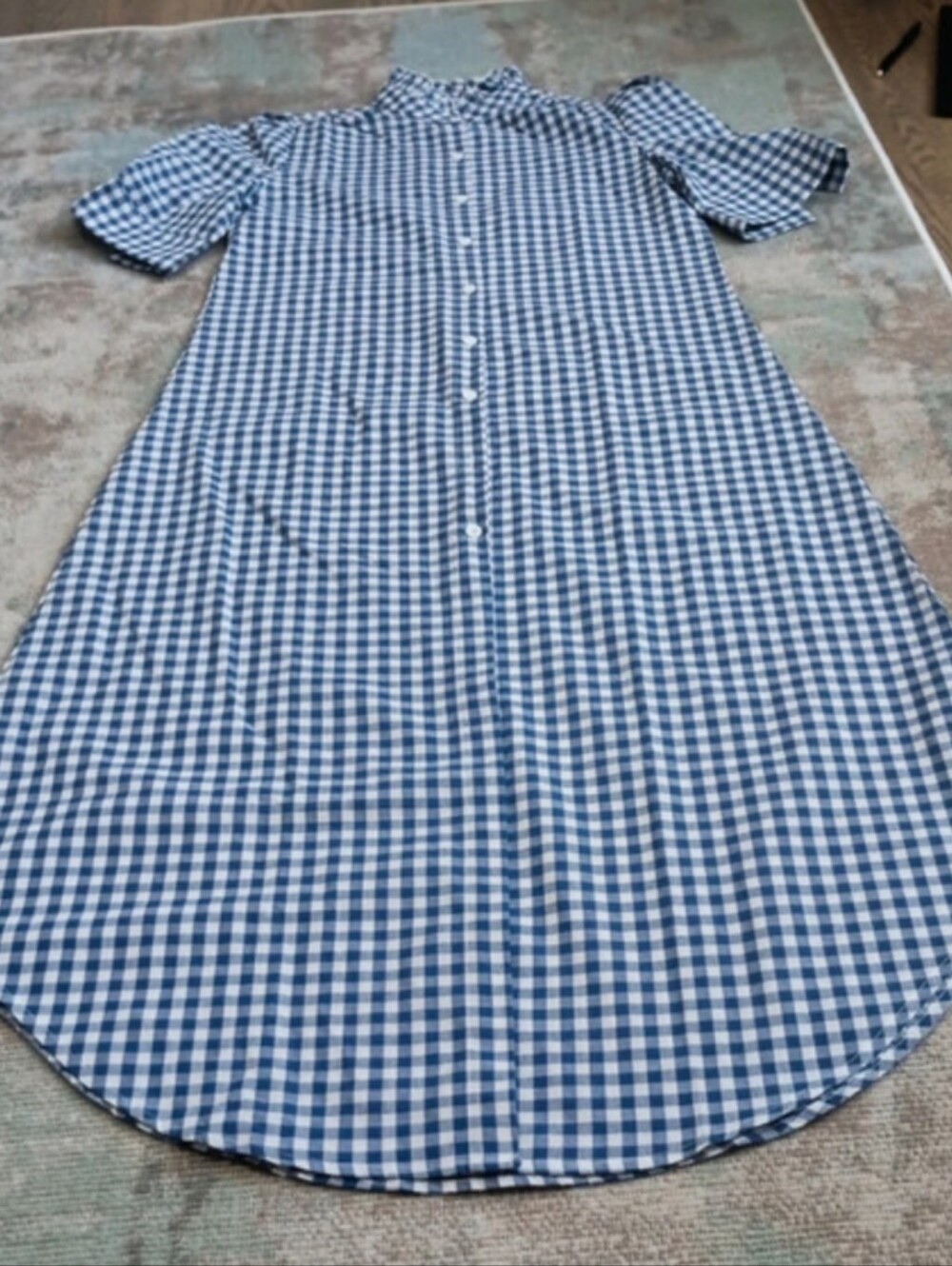Blue and White Gingham Button-Front Dress